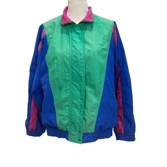 VTG Alfred Dunner 80/90s Colorblock Nylon Windbreaker Large Jacket Womens Retro - Picture 1 of 11